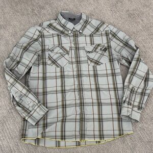 Oakey Men's Plaid Snap Long sleeve Shirt - Gray/Green Sz L